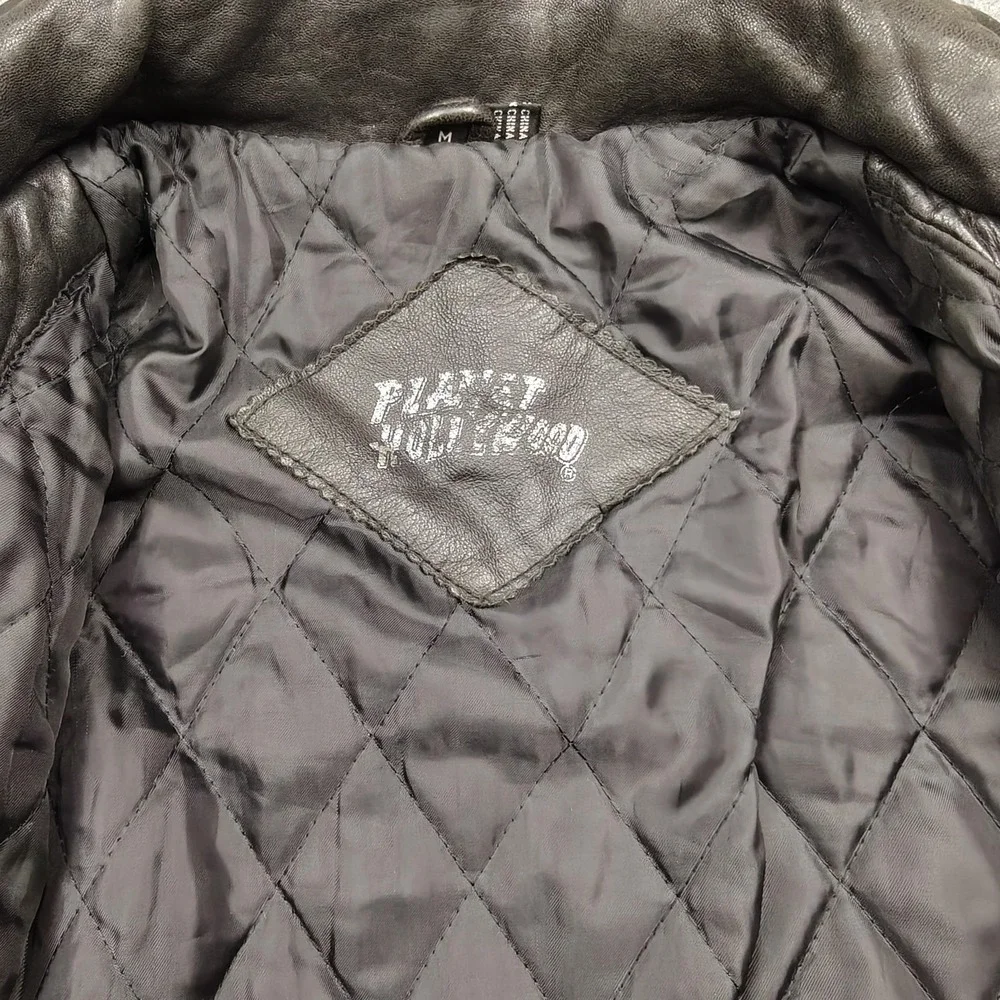 Vintage Planet Hollywood Jacket Mens‎ Medium Black Leather Orlando Back Logo